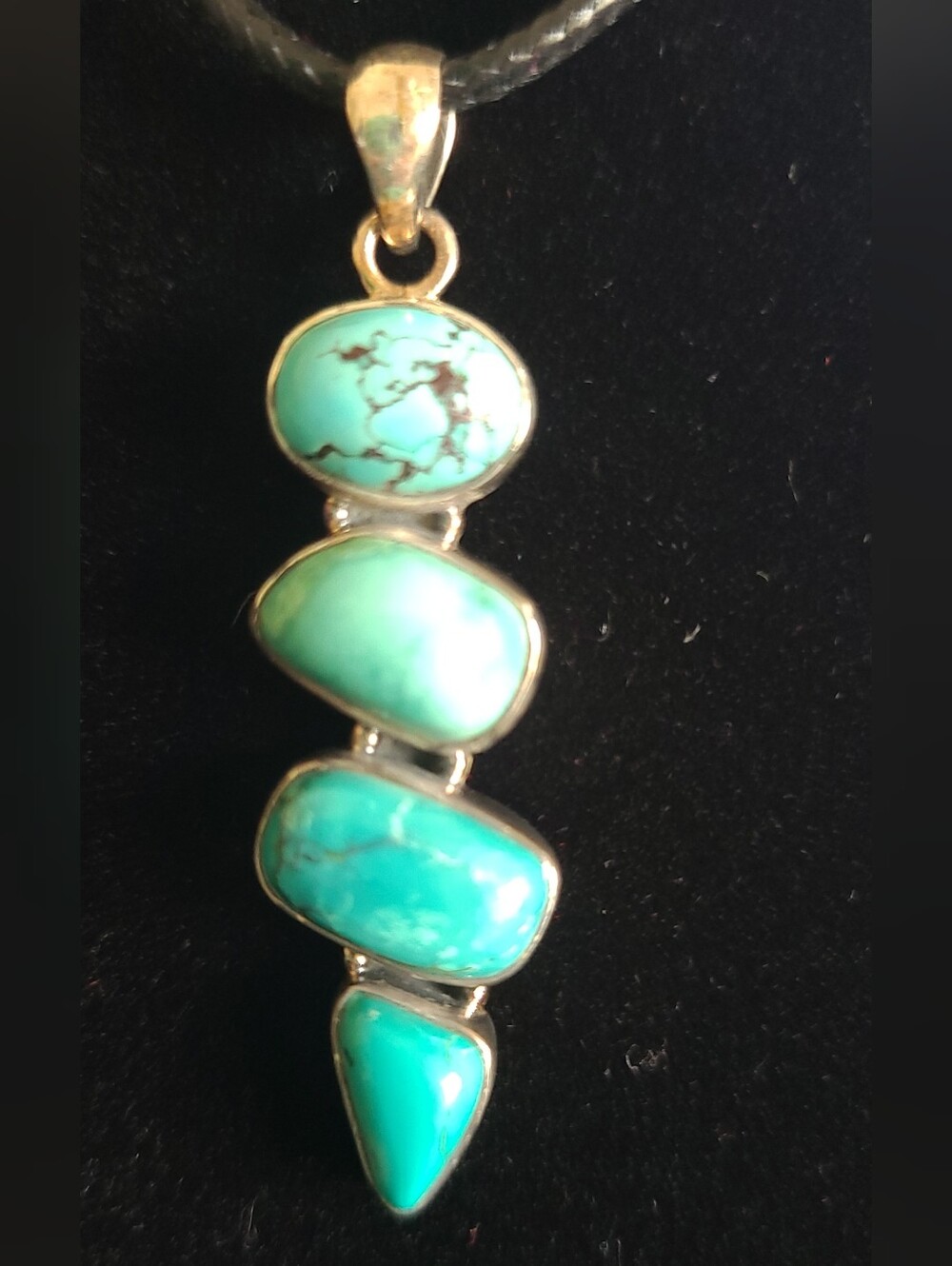 Turquoise Stone Pendant Necklace On Black Cord - Picture 3 of 7
